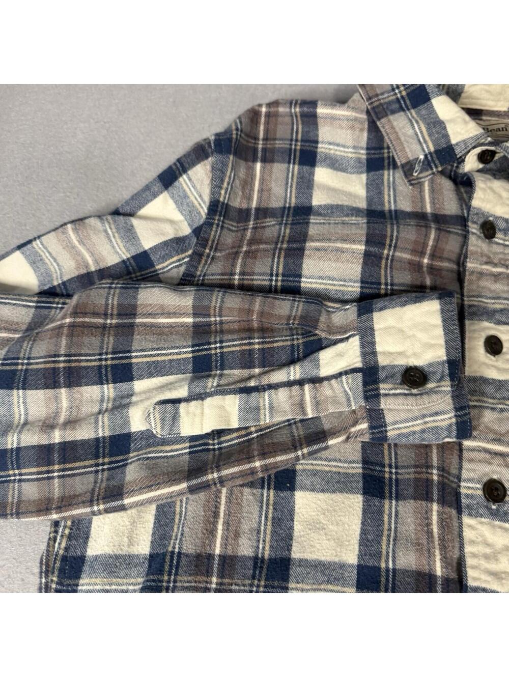 LL‎ Bean Slim Fit Flannel Shirt Men’s M Blue Brown Tartan Plaid Button Up Casual - Picture 4 of 11